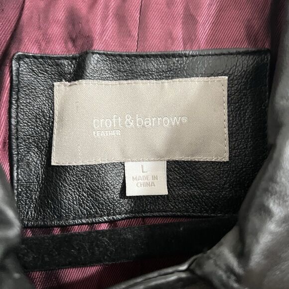 Croft & Barrow Leather Jacket Size L Black Retro Express Motorcycle Style Y2k - Picture 4 of 7